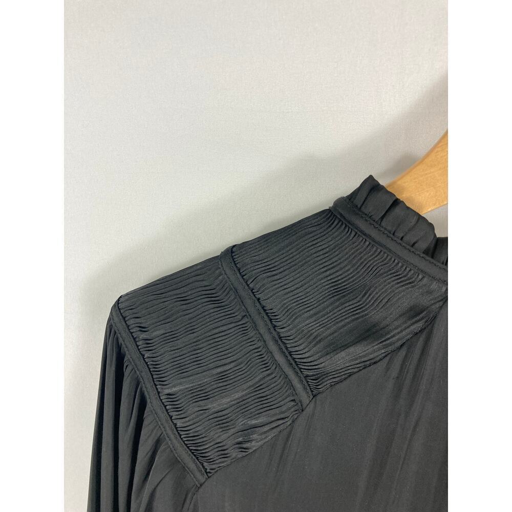 Rachel Zoe Satin Pleated Detail Black Long Sleeve Blouse Size XS - Picture 4 of 5